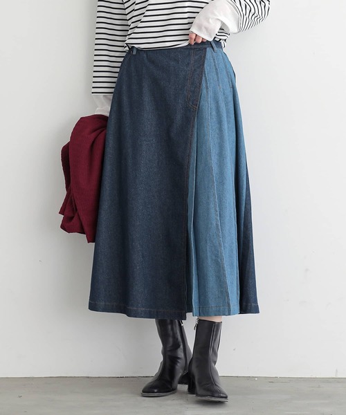n'OrLABEL（ノアールレーベル）の「『配色アシメプリーツデニムスカート』（デニムスカート・レディース・ブルー/ブラック・1/2）」の7枚目の写真