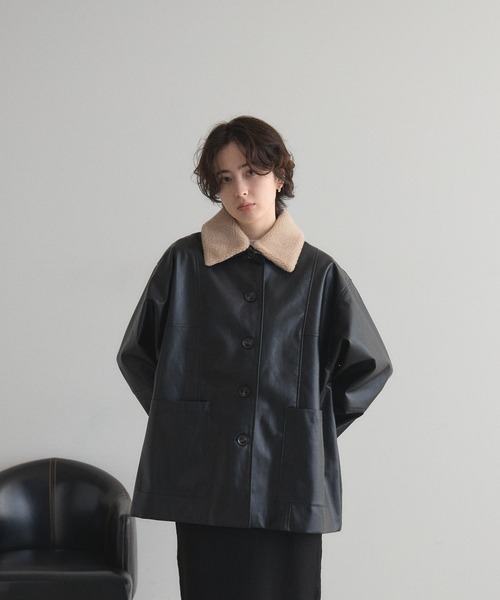 ボア襟フェイクレザージャケット（カバーオール）｜&. NOSTALGIA