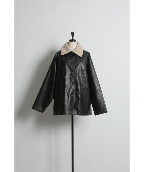 ボア襟フェイクレザージャケット（カバーオール）｜&. NOSTALGIA