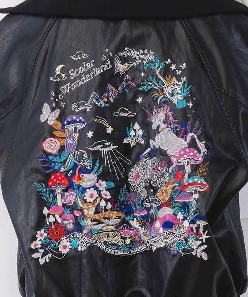 スカラー　scolar 153635：スカラーとキノコ刺繍 合皮ブルゾン 153635：スカラーとキノコ刺繍 合皮ブルゾンの通販-ScoLar