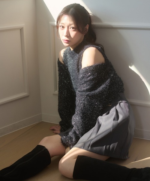 セール】glitter shaggy bolero & sleeveless knit set /ラメシャギー