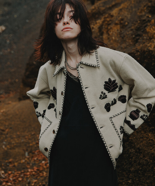 幻　vivienntamドラゴン 刺繍 フリース　y2k 黒 ジャケット RATS - ZIP FLEECE - BLACK / フリースジャケット / 24'RJ-1105