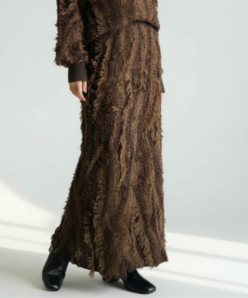 Per sist ence（パーシエンス）の「MIXフリンジニットスカート（スカート・レディース・ネイビー/ブラウン/ベージュ系/アイボリー/ブラック/グレー・ONE SIZE）」の5枚目の写真