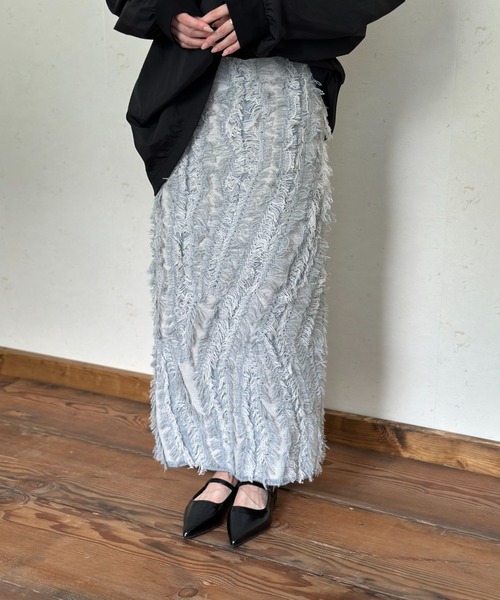 Per sist ence（パーシエンス）の「MIXフリンジニットスカート（スカート・レディース・ネイビー/ブラウン/ベージュ系/アイボリー/ブラック/グレー・ONE SIZE）」の8枚目の写真