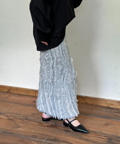 Per sist ence（パーシエンス）の「MIXフリンジニットスカート（スカート・レディース・ネイビー/ブラウン/ベージュ系/アイボリー/ブラック/グレー・ONE SIZE）」の13枚目の写真