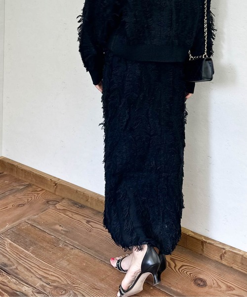 Per sist ence（パーシエンス）の「MIXフリンジニットスカート（スカート・レディース・ネイビー/ブラウン/ベージュ系/アイボリー/ブラック/グレー・ONE SIZE）」の17枚目の写真