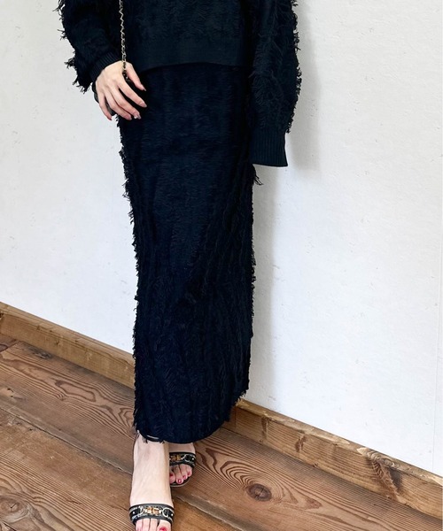 Per sist ence（パーシエンス）の「MIXフリンジニットスカート（スカート・レディース・ネイビー/ブラウン/ベージュ系/アイボリー/ブラック/グレー・ONE SIZE）」の20枚目の写真