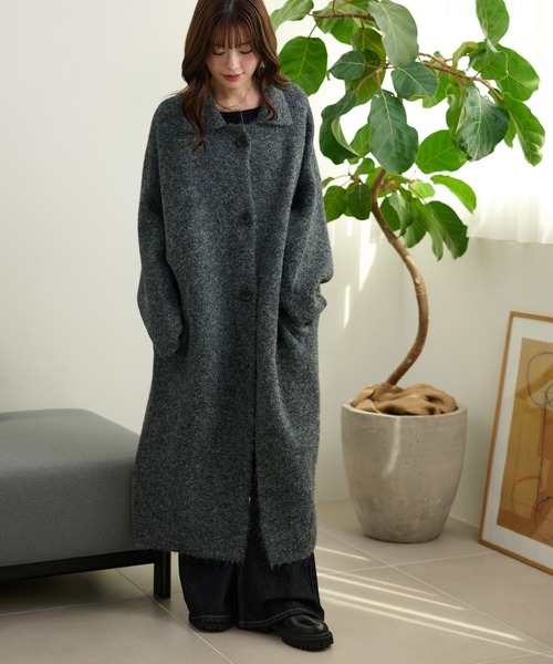 wool blend knit long coat /ウールブレンドシングルロングニット wool blend knit long coat /ウールブレンドシングルロングニット