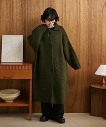wool blend knit long coat /ウールブレンドシングルロングニットコート
