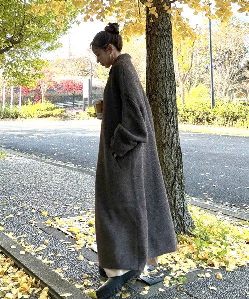 ジャケット・アウター LAULEN wool blend knit long coat wool blend knit long coat /ウールブレンドシングルロングニット