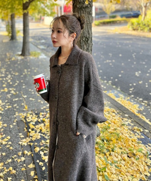 wool blend knit long coat /ウールブレンドシングルロングニット