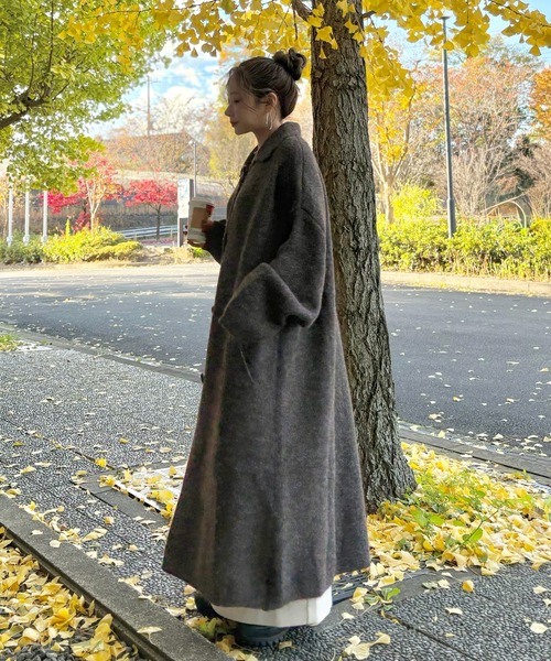 wool blend knit long coat /ウールブレンドシングルロングニット