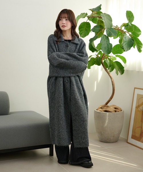 wool blend knit long coat /ウールブレンドシングルロングニット