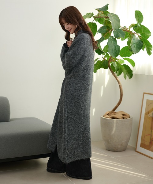 LAULEN(ローレン)の「wool blend knit long coat /ウールブレンドシングルロングニットコート(ステンカラーコート・レディース・グレー/ブラウン/カーキ・FREE)」の8枚目の写真