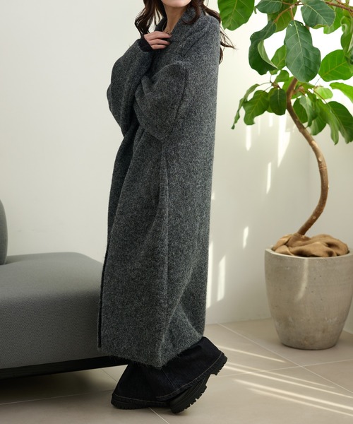 LAULEN(ローレン)の「wool blend knit long coat /ウールブレンドシングルロングニットコート(ステンカラーコート・レディース・グレー/ブラウン/カーキ・FREE)」の9枚目の写真