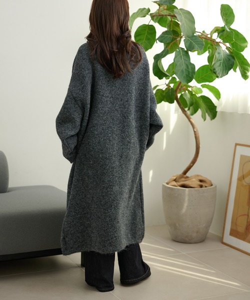LAULEN(ローレン)の「wool blend knit long coat /ウールブレンドシングルロングニットコート(ステンカラーコート・レディース・グレー/ブラウン/カーキ・FREE)」の10枚目の写真