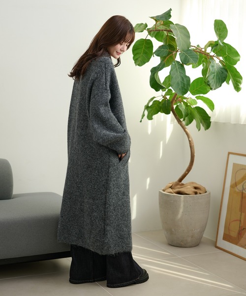 LAULEN(ローレン)の「wool blend knit long coat /ウールブレンドシングルロングニットコート(ステンカラーコート・レディース・グレー/ブラウン/カーキ・FREE)」の12枚目の写真
