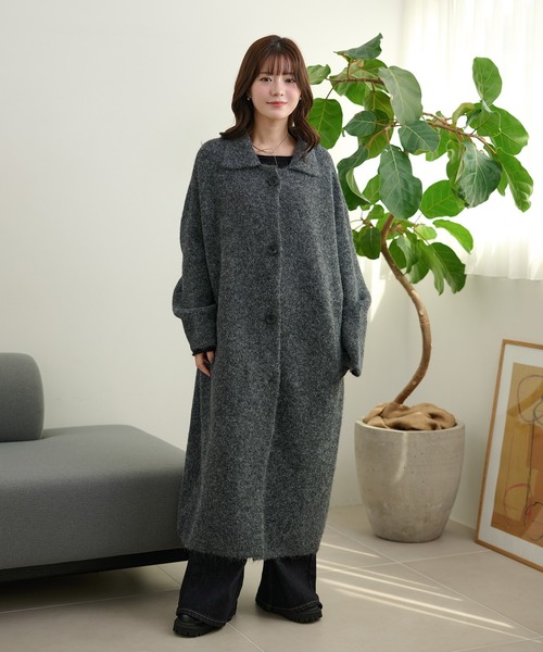 LAULEN(ローレン)の「wool blend knit long coat /ウールブレンドシングルロングニットコート(ステンカラーコート・レディース・グレー/ブラウン/カーキ・FREE)」の14枚目の写真
