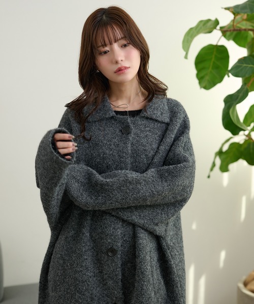 LAULEN(ローレン)の「wool blend knit long coat /ウールブレンドシングルロングニットコート(ステンカラーコート・レディース・グレー/ブラウン/カーキ・FREE)」の15枚目の写真