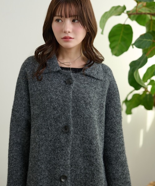 LAULEN(ローレン)の「wool blend knit long coat /ウールブレンドシングルロングニットコート(ステンカラーコート・レディース・グレー/ブラウン/カーキ・FREE)」の16枚目の写真