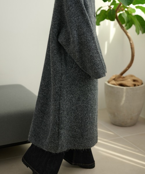 LAULEN(ローレン)の「wool blend knit long coat /ウールブレンドシングルロングニットコート(ステンカラーコート・レディース・グレー/ブラウン/カーキ・FREE)」の18枚目の写真
