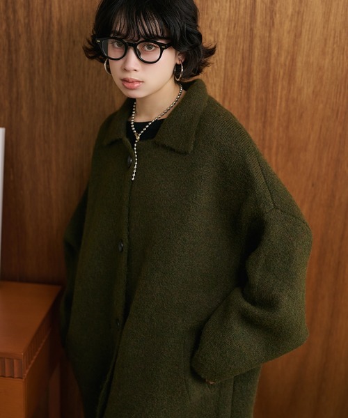 LAULEN(ローレン)の「wool blend knit long coat /ウールブレンドシングルロングニットコート(ステンカラーコート・レディース・グレー/ブラウン/カーキ・FREE)」の20枚目の写真