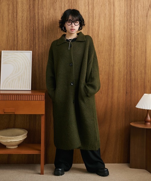 wool blend knit long coat /ウールブレンドシングルロングニット