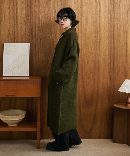 wool blend knit long coat /ウールブレンドシングルロングニット