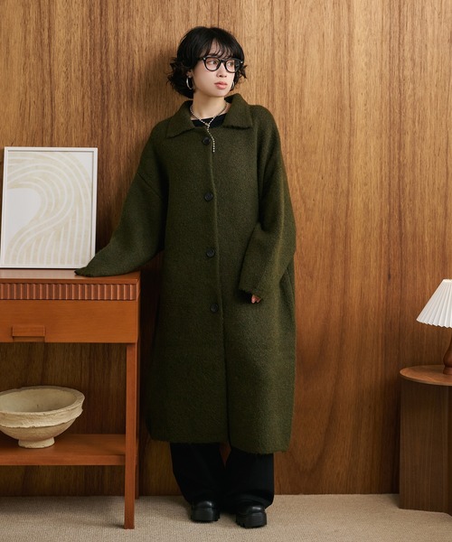 ジャケット・アウター LAULEN wool blend knit long coat wool blend knit long coat /ウールブレンドシングルロングニット