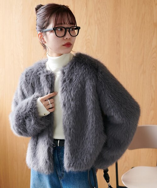 WEB限定】ノーカラーファージャケット（ブルゾン）｜DISCOAT（ディス