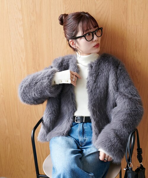 セール】【WEB限定】ノーカラーファージャケット（ブルゾン）｜DISCOAT