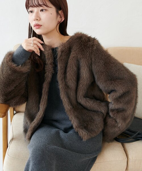 セール】【WEB限定】ノーカラーファージャケット（ブルゾン）｜DISCOAT