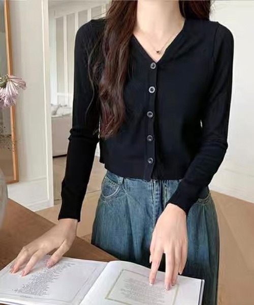 shopnikoniko(ショップニコニコ)の「ベーシック スリムフィット ニットカーディガン(カーディガン/ボレロ・レディース・レッド/ホワイト/グレー/ブラック・フリー)」の15枚目の写真