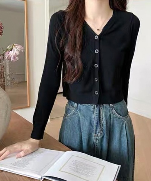 shopnikoniko(ショップニコニコ)の「ベーシック スリムフィット ニットカーディガン(カーディガン/ボレロ・レディース・レッド/ホワイト/グレー/ブラック・フリー)」の16枚目の写真