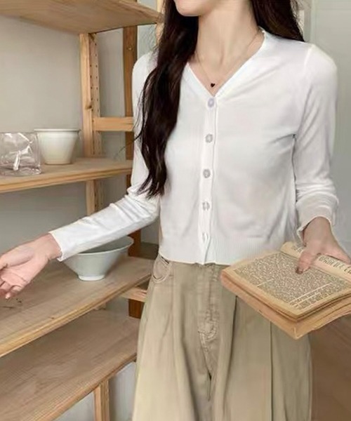 shopnikoniko(ショップニコニコ)の「ベーシック スリムフィット ニットカーディガン(カーディガン/ボレロ・レディース・レッド/ホワイト/グレー/ブラック・フリー)」の19枚目の写真