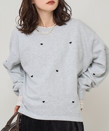 ハート刺繍裏毛スウェットプルオーバー
