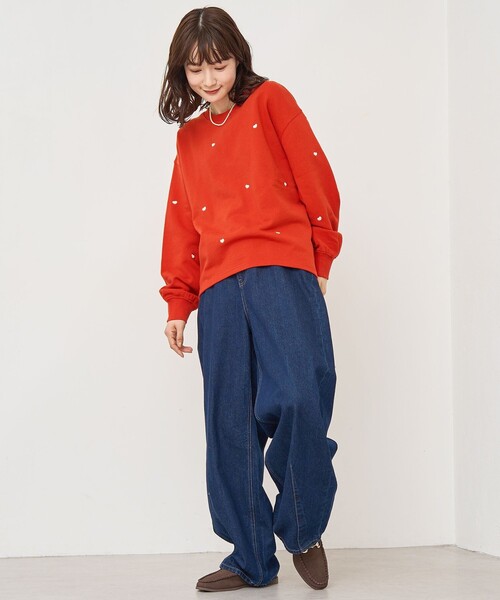 coen（コーエン）の「ハート刺繍裏毛スウェットプルオーバー（スウェット・レディース・オレンジ/ダークグレー/ナチュラル/オフホワイト・FREE）」の17枚目の写真