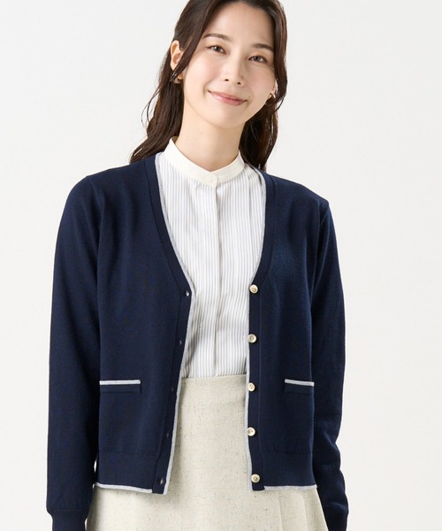 アンチピリング 配色Vネックカーディガン（カーディガン/ボレロ