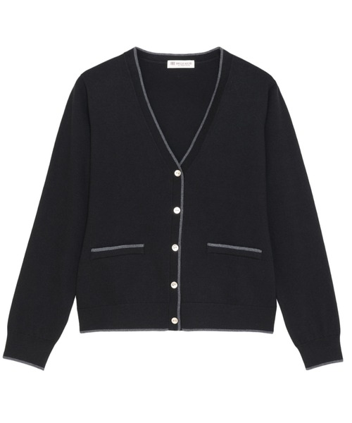 TOKYO SHIRTS（トウキョウシャツ）の「アンチピリング 配色Vネックカーディガン（カーディガン/ボレロ・レディース・ネイビー/ブラック・M/L/LL）」の3枚目の写真