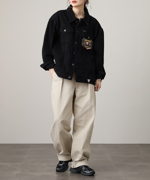 GUESS JEANS（ゲスジーンズ）の「GUESS JEANS GJ MENS OVERSIZE TRUCKER JACKET ゲス オーバーサイズ・デニム・トラッカー・ジャケット（デニムジャケット・メンズ・ブラック・XL/M/L）」の10枚目の写真