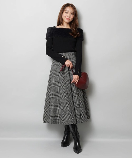 JUSGLITTY(ジャスグリッティー)の「フレアミディスカート(スカート・レディース・ブラックミックス・0/1/2)」の6枚目の写真