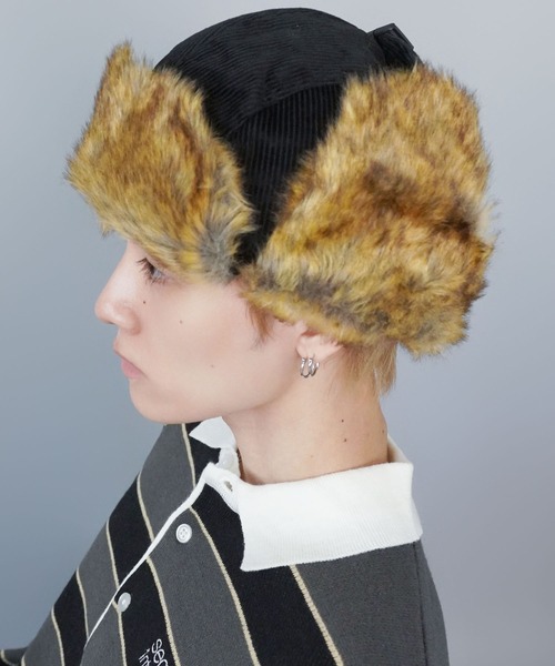 SPINNS(スピンズ)の「2WAYコーデュロイフライトキャップ/防寒/耳当て付き/アビエーター棒/ユニセックス(キャップ・メンズ・ホワイト/ブラック/ピンク・ONESIZE)」の5枚目の写真