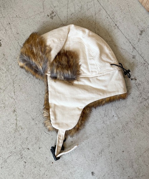 SPINNS(スピンズ)の「2WAYコーデュロイフライトキャップ/防寒/耳当て付き/アビエーター棒/ユニセックス(キャップ・メンズ・ホワイト/ブラック/ピンク・ONESIZE)」の12枚目の写真