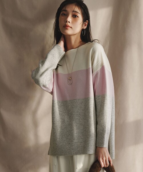 ウールカシミヤ カラーブロック チュニック ニット（ニット/セーター