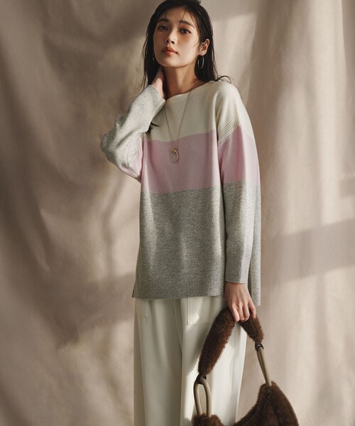 ウールカシミヤ カラーブロック チュニック ニット（ニット/セーター