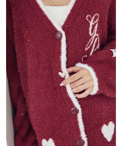 gelato pique シュタイフ　フリースルームウェアカーディガン 赤 ラメフェザーカーディガン（ルームウェア/パジャマ）｜gelato pique