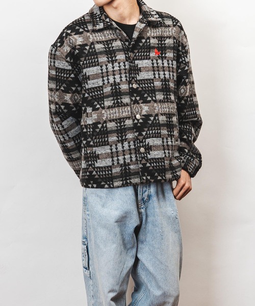 Healthknit Product(ヘルスニットプロダクト)の「Healthknit Product ヘルスニットプロダクト コヨーテ 刺繍 オルテガ柄 ジャケット(GW)(その他アウター・メンズ・ブラック/ブラウン・L/M/XL)」の1枚目の写真