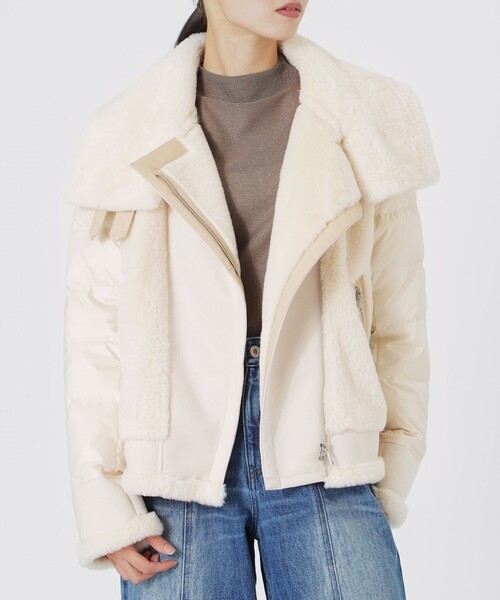 LOVELESS（ラブレス）の「ファーコンビライダースダウン（ブルゾン・レディース・ベージュ系その他4/オフホワイト/ブラック・34/36）」の4枚目の写真