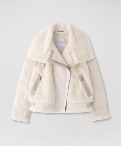 LOVELESS（ラブレス）の「ファーコンビライダースダウン（ブルゾン・レディース・ベージュ系その他4/オフホワイト/ブラック・34/36）」の2枚目の写真