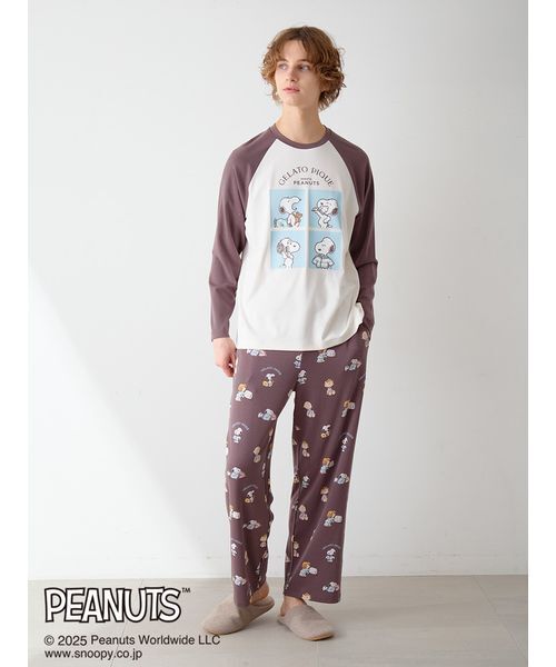 ジェラートピケ PEANUTS オリジナルアート総柄ロングTシャツ＆ロングパンツ PEANUTS】【HOMME】オリジナルアート 総柄ロングパンツ（ルームウェア